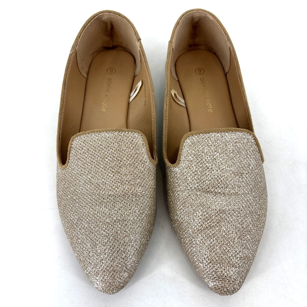 Olivia & Kate Women's Smoking Flat Gold Sparkle Glitter Size 9 Slip On SOLD OUT! - Picture 2 of 10